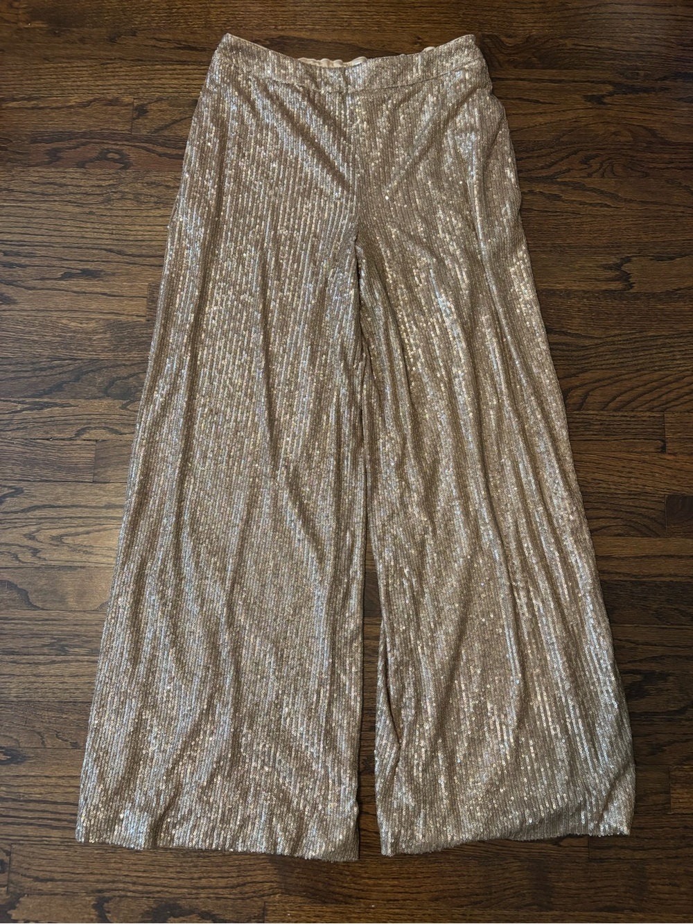 Trina Turk Atarashii Champagne Sequin Glitter Embellish Resort Wide Leg Pants L - Picture 2 of 4
